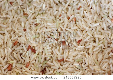 Coarse Rice Or Half Polished Rice Background Uncooked Raw Cereals Macro Closeup