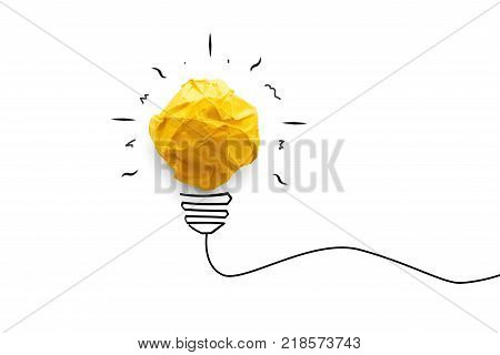 Idea concept with innovation and paper light bulb. creative business on white background