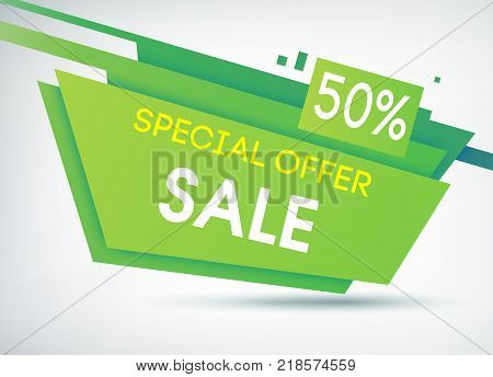 Green sale shopping poster with discounts percentage and information about special offer sale on the grey background vector illustration