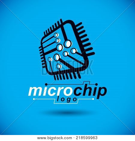 Vector abstract technology monochrome circuit board. High tech digital square scheme of electronic device. Modern innovation technologies logo.