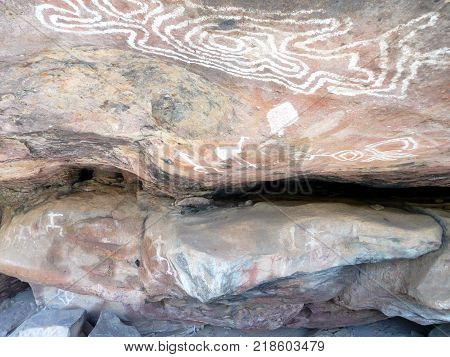 Near Bourke, New South Wales-September 22, 2010:  Aboriginal Rock Paintings in the Gundabooka National Park