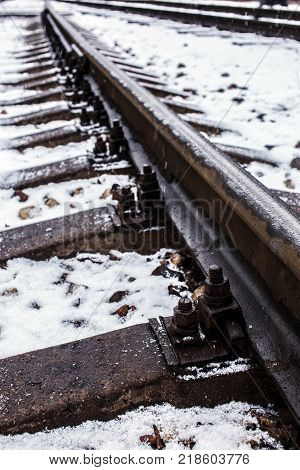 Industrial photo of railway tracks background.somewhere in railstation