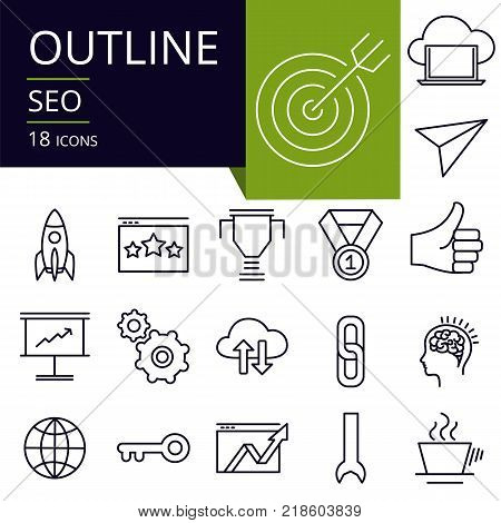 Set of outline icons of SEO. Modern icons for website mobile app design and print.