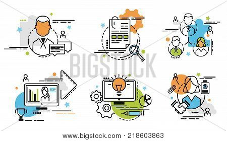 Set of outline icons of team. Colorful icons for website mobile app design and print.