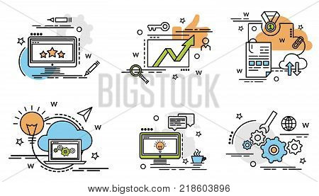 Set of outline icons of SEO. 
Colorful icons for website mobile app design and print.Colorful icons for website mobile app design and print.