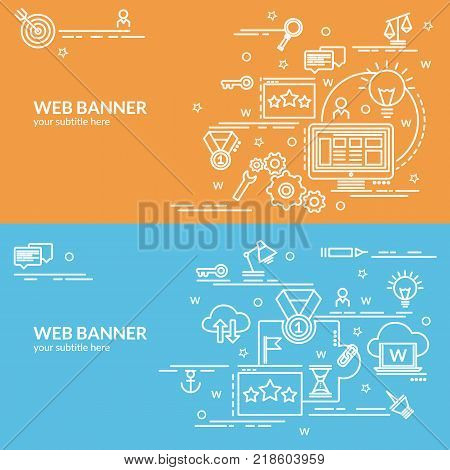 Flat colorful design concept of SEO. Infographic idea of making creative products.Template for website banner flyer and poster.