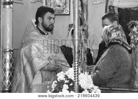 Voyutyn Ukraine - 14 October 2008: Priests And Parishioners Of The Orthodox Church During The Religi