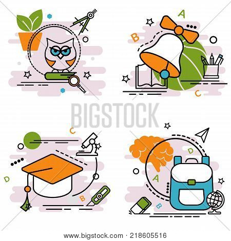 Set of outline icons of education. 
Colorful icons for website, mobile, app design and print.