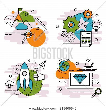 Set of outline icons of mission.
Colorful icons for website mobile app design and print..