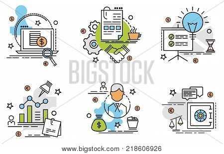 Set of outline icons of finance and money. 
Colorful icons for website, mobile, app design and print.