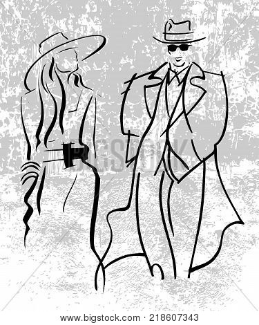 Couple of young guy and girl on white background. Vector illustration.
