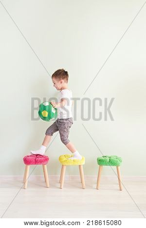 Boy jumping, running isolated on white background