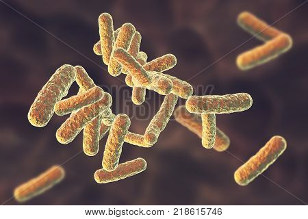 Human pathogenic bacteria on colorful background, 3D illustration