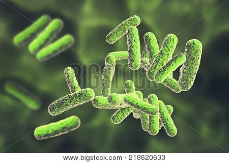 Human pathogenic bacteria on colorful background, 3D illustration