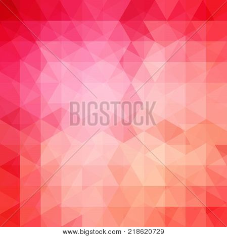 Abstract mosaic background. Triangle geometric background. Design elements. Vector illustration. Pink, red, orange colors.