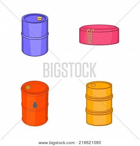 Oil barrel icon set. Cartoon set of oil barrel vector icons for web design isolated on white background