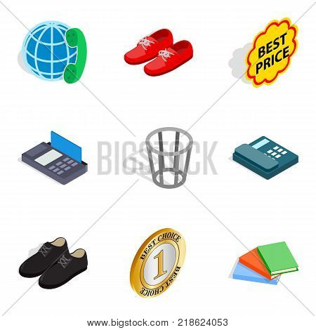 Advertisement icons set. Isometric set of 9 advertisement vector icons for web isolated on white background