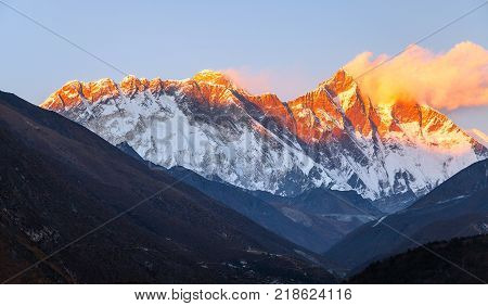 mountains in Himalayas, Nepal, on the hiking trail leading to the Everest base camp