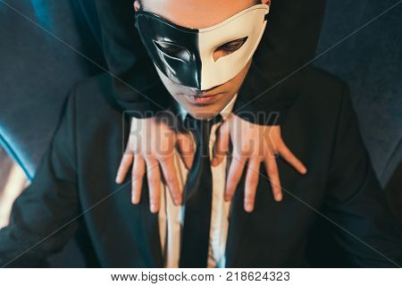 Business man engage in sex games as a means of relaxation and unwinding. Secret pleasure concept