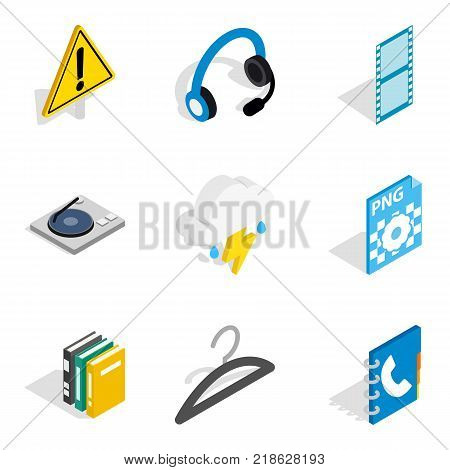 Web app icons set. Isometric set of 9 web app vector icons for web isolated on white background