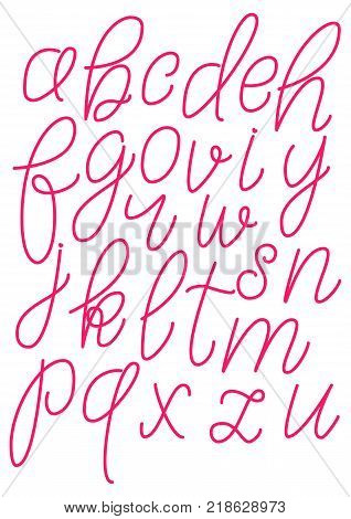 Lowercase red hand drawn letters isolated on white background. Vector illustration. Alphabet