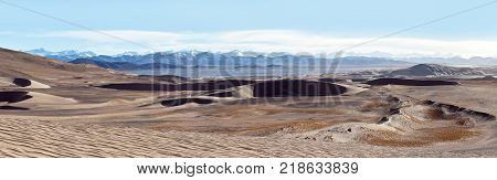 Sand Dunes And Himalayas Along China-nepal Border, Tibet