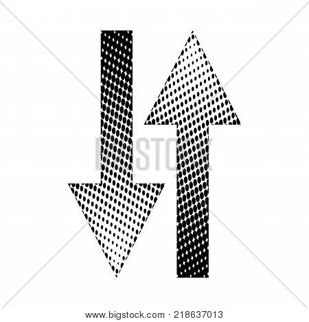 Halftone Linear Black Arrow vector icon symbol design. Illustration isolated on white background. Linear Black Dot Arrow. Vector Arrow Halftone Background.