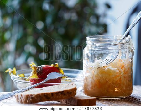 Photo of sauerkraut. light still life. russia