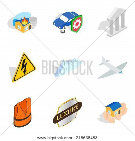 Belay icons set. Isometric set of 9 belay vector icons for web isolated on white background
