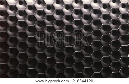 Hexagonal wall texture surface. Gray gradient abstract pattern background