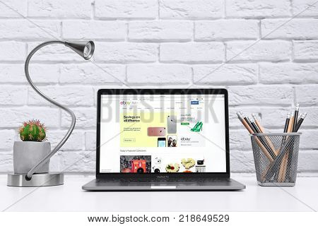 KYIV, UKRAINE - OCTOBER 26, 2017: Apple MacBook Pro with eBay homepage on screen. eBay is multinational e-commerce corporation