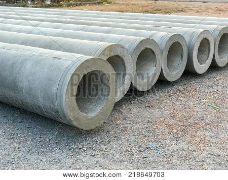 concrete pipe stacked sewage water system aligned