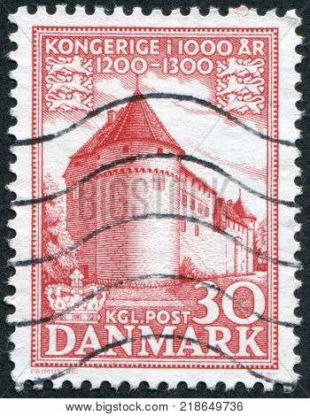 DENMARK - CIRCA 1954: A stamp printed in the Denmark shows Castle Nyborg circa 1954
