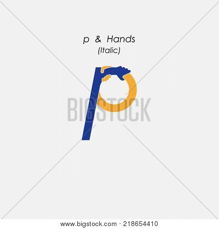 p - Letter abstract icon & hands logo design vector template. Business offer,partnership symbol. Hope,help concept. Support, teamwork sign.Corporate business & education logotype symbol.Vector illustration