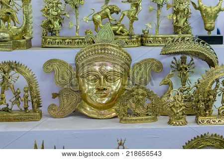 colorful miniatures made of clay handicrafts on display during the Handicraft Fair in Kolkata earlier Calcutta West Bengal India.