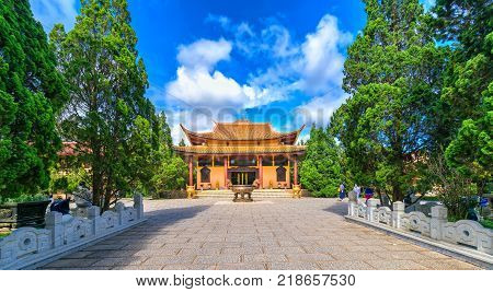 Da lat, Viet Nam - November 27th, 2017: Truc Lam monastery is an ancient temple to attract tourists. It is also a Buddhist spiritual culture in the tourist city in Da lat, Vietnam