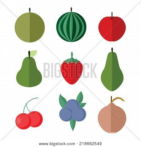 Simple Flat Fruits Vector Illustration Graphic Design Set