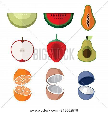 Simple Flat Open Slice Fruits Vector Illustration Graphic Design Set