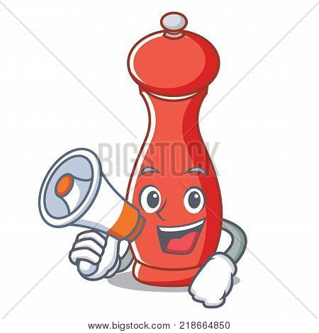 With megaphone pepper mill character cartoon vector illustration