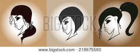 set of beautiful women's hairstyles in retro style