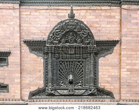 Traditonal Nepalese woodwork window in Nepal, Katmandu