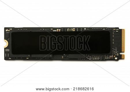 Modern M2 SSD disk for data storage at high speed closeup on white isolated background