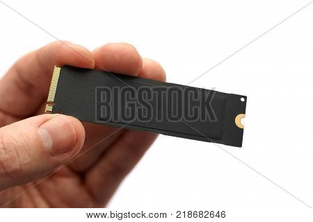 Modern M2 SSD disk for data storage at high speed closeup on white isolated background