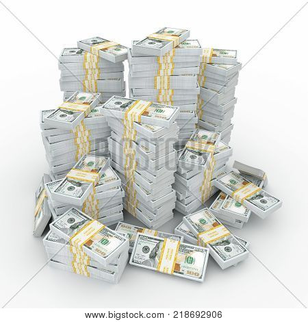 3d rendering lots of packs of US dollars in high quality