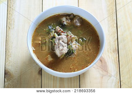 Pork soup with herbs of Thai foodsThis meal is popular in Thailand and have a spicy taste.