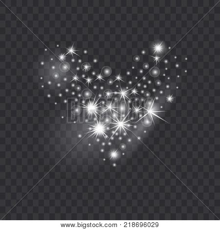 Shining heart from glittering stars and sparkles isolated on transparent background. Symbol of love. Vector illustration for Valentines day design