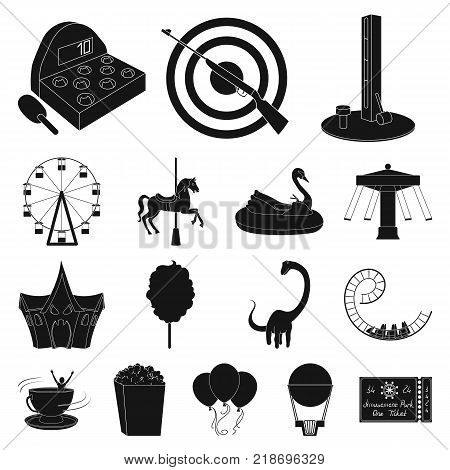 Amusement park black icons in set collection for design. Equipment and attractions vector symbol stock  illustration.