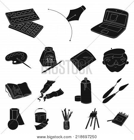 Painter and drawing black icons in set collection for design. Artistic accessories vector symbol stock  illustration.