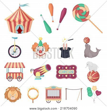 Circus and attributes cartoon icons in set collection for design. Circus Art vector symbol stock  illustration.