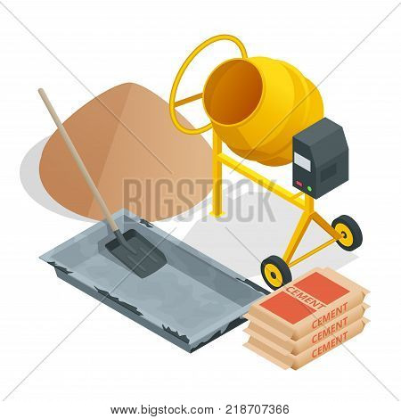 Isometric Construction tools and materials. Building. Construction building icon isolated white background. Vector illustration